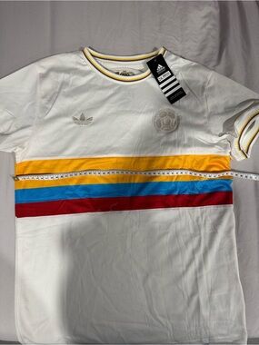 adidas White Tee with Yellow, Blue & Red Stripe Bands/ Includes shorts